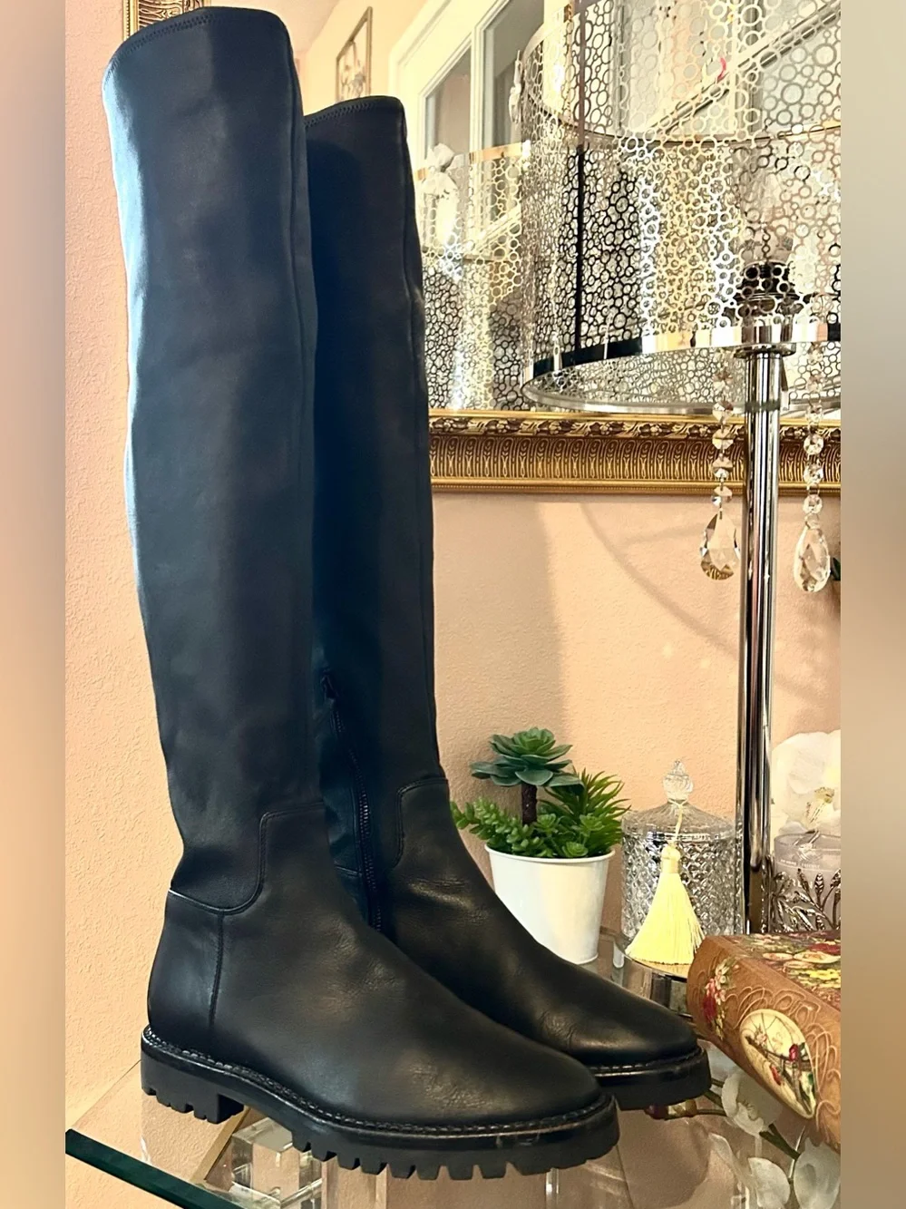 Vince Cabria Black Leather Over-the-Knee Boots Size 9.5